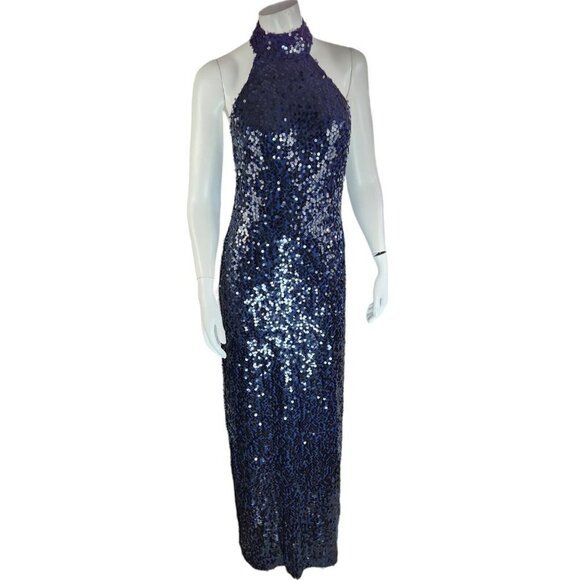 Wayf Dresses & Skirts - Wayf Womens Small Navy Fully Sequin Bodycon Halter Prom Formal Maxi Dress NWT